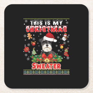 This Is My Christmas Sweater Schnauzer Dog Ugly Me Square Paper Coaster