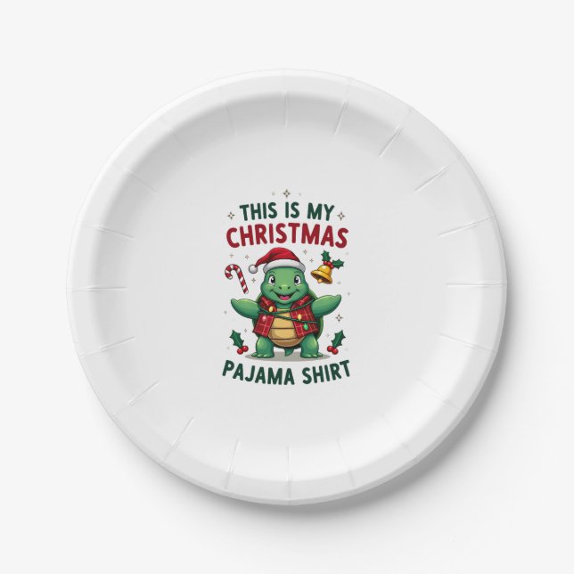 This Is My Christmas Turtle Pajama Shirt Buffalo P Paper Plate (Front)