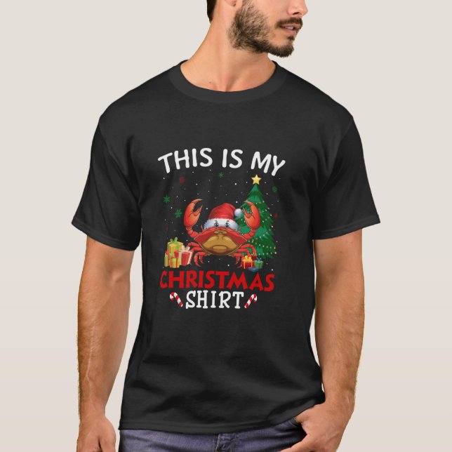 This is My Crab Santa Hat Christmas Pajama T-Shirt (Front)