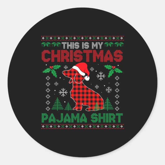 This Is My Dachshund Dog Red Plaid Christmas Ugly  Classic Round Sticker (Front)