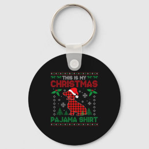 This Is My Dachshund Dog Red Plaid Christmas Ugly Key Ring