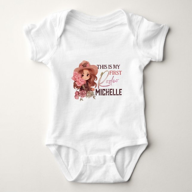 This is My First Rodeo Western 1st Birthday Name  Baby Bodysuit (Front)