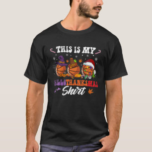 This Is My Hallothanksmas Basketball Santa Hat Chr T-Shirt