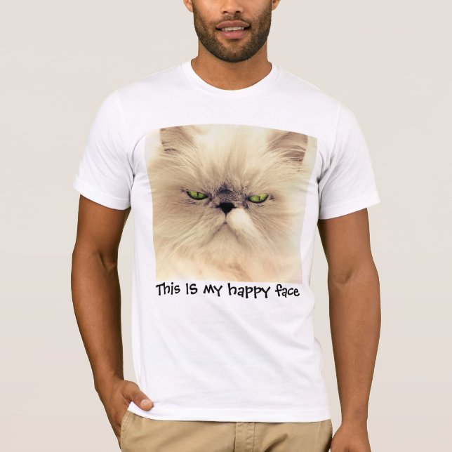 This IS my happy face, Funny Cat T-shirts (Front)