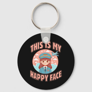 This Is My Happy Face Funny Woman Pilot Aeroplane  Key Ring