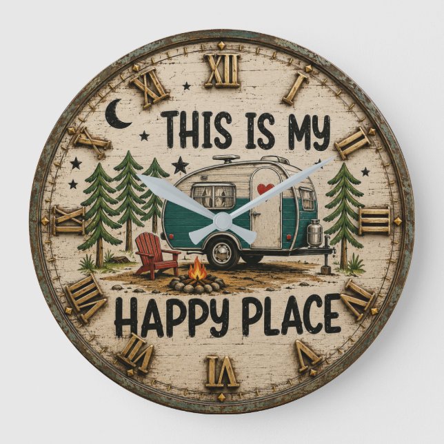 This Is My Happy Place Cabin & Camper Gift Large Clock (Front)
