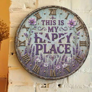 This Is My Happy Place Lavender Farmhouse  Large Clock