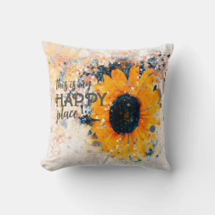 this is my happy place sunflower watercolor cushion