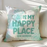 This Is My Happy Place Watercolor Floral Monogram Cushion<br><div class="desc">Beautiful modern decorative accent throw pillow. Perfect for the couch or the bed. Cute home decor for any room. Choose your own shape: square,  rectangle,  lumbar or round.</div>