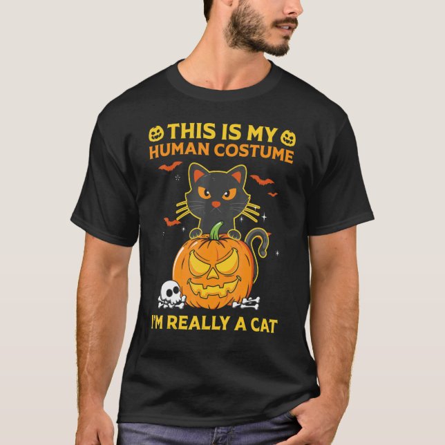   This Is My Human Costume I'm Really A Cat Hallow T-Shirt (Front)