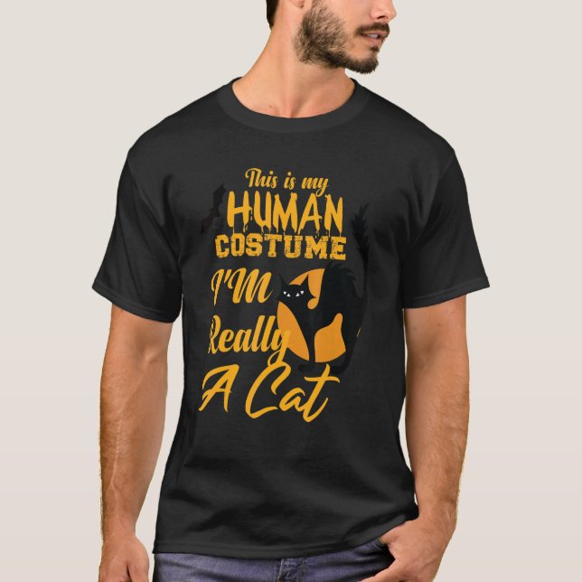 This Is My Human Costume I'm Really A Cat Pumkin H T-Shirt (Front)