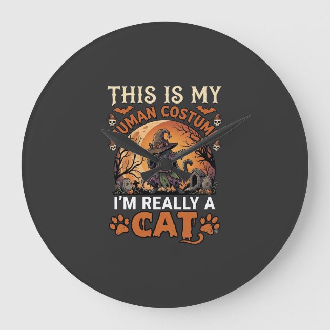 This Is My Human Costume Really Cat Halloween Witc Large Clock (Front)