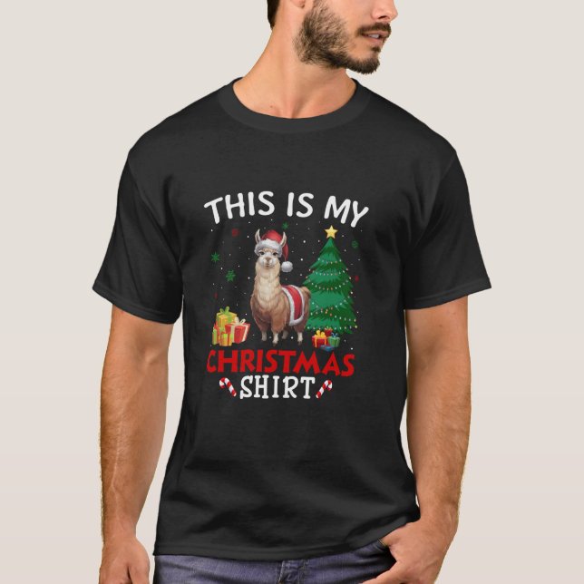 This is My Llama Santa Hat Christmas Pajama T Shir T-Shirt (Front)