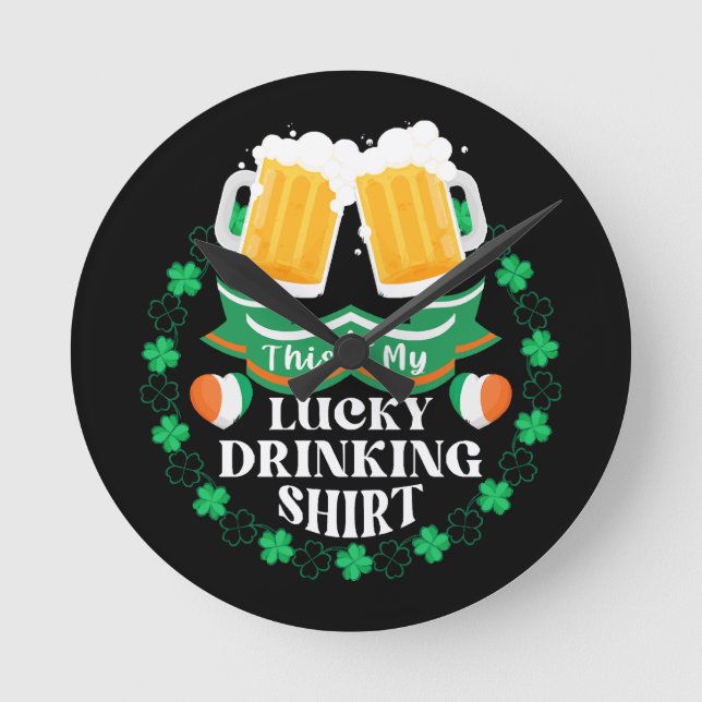 This Is My Lucky Drinking Beer St. Patrick's Day Round Clock (Front)