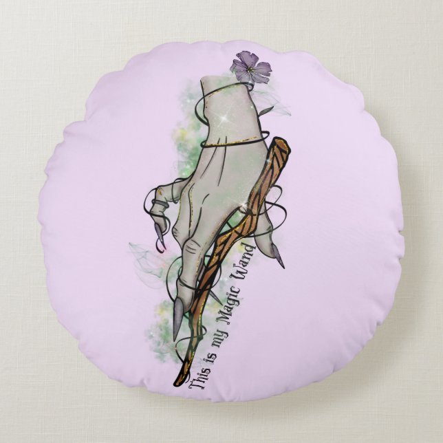 This Is My Magic Wand – Gothic Witch Hand Round Cushion (Front)