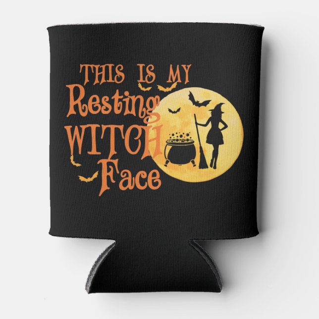This Is My Resting Witch Face - Funny Halloween Can Cooler (Front)