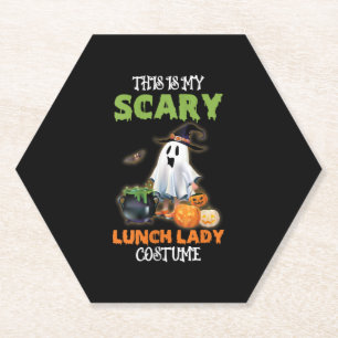 This is My Scary Lunch Lady Ghost Halloween Paper Coaster