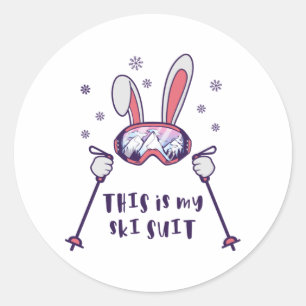 This is my Ski Suit Skiing Rabbit with ski poles Classic Round Sticker