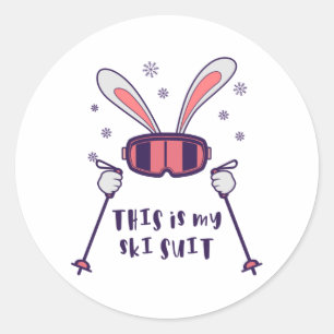 This is my Ski Suit Skiing Rabbit with ski poles Classic Round Sticker