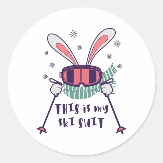 This is my Ski Suit Skiing Rabbit with ski poles Classic Round Sticker (Front)
