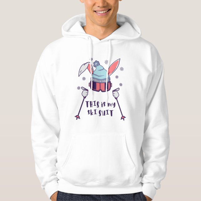 This is my Ski Suit Skiing Rabbit with ski poles Hoodie (Front)