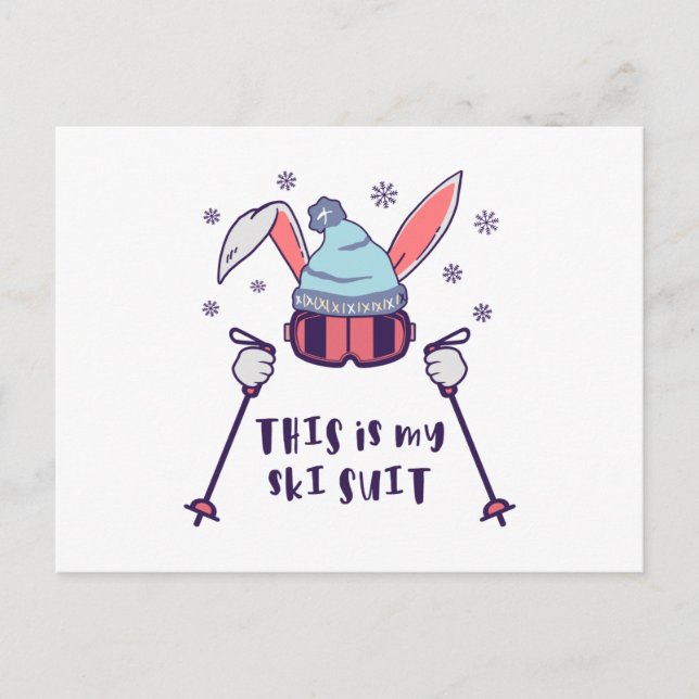 This is my Ski Suit Skiing Rabbit with ski poles Postcard (Front)