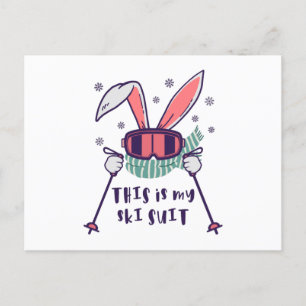 This is my Ski Suit Skiing Rabbit with ski poles Postcard