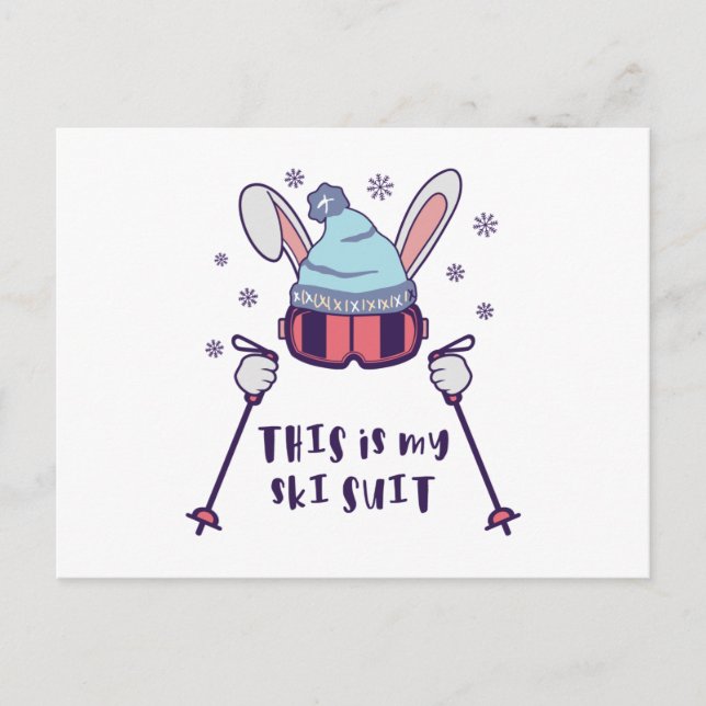 This is my Ski Suit Skiing Rabbit with ski poles Postcard (Front)