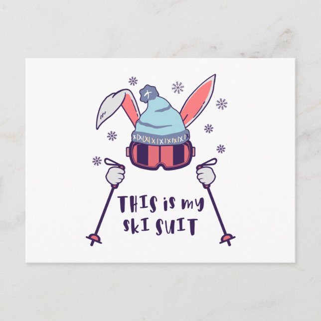This is my Ski Suit Skiing Rabbit with ski poles Postcard (Front)