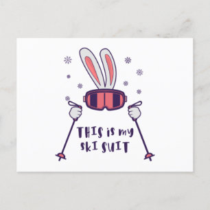 This is my Ski Suit Skiing Rabbit with ski poles Postcard