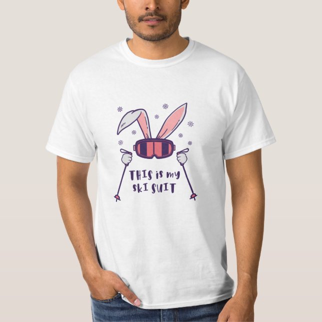 This is my Ski Suit Skiing Rabbit with ski poles T-Shirt (Front)