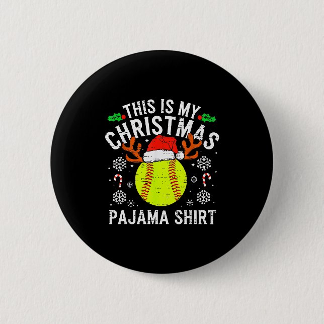 This Is My Softball Christmas Pajama Shirt Srt Men 6 Cm Round Badge (Front)