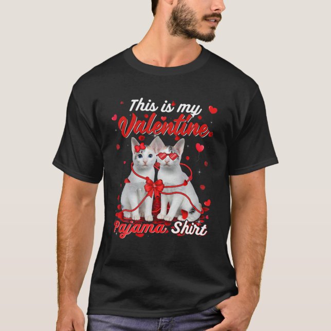 This Is My Valentine Pajama Japanese Bobtail Cat T-Shirt (Front)