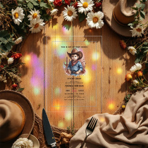 “This Is Not My First Rodeo” Rustic Western Cowboy Acrylic Invitations