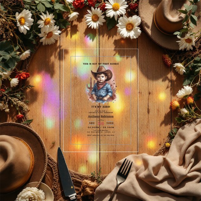 “This Is Not My First Rodeo” Rustic Western Cowboy Acrylic Invitations (Creator Uploaded)