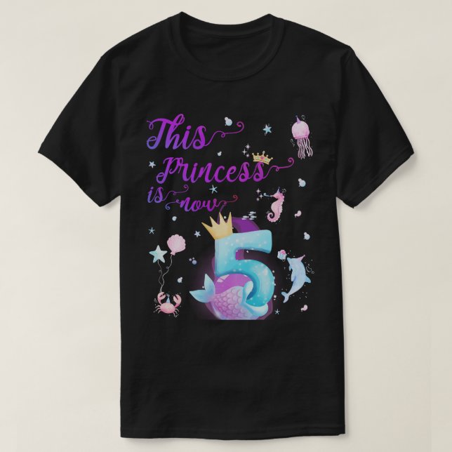 This Is Now Five Years Old 5th Girl Cute Birthday T-Shirt (Design Front)