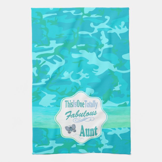 This Is One Totally Fabulous Aunt Blue Butterfly Tea Towel (Vertical)