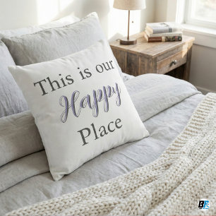 This Is Our Happy Place Modern Lavender Script Cushion