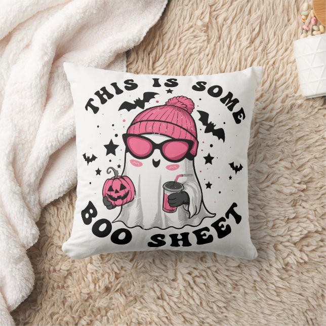 This Is Some Boo Sheet Funny Halloween Pink Cute Cushion (Blanket)