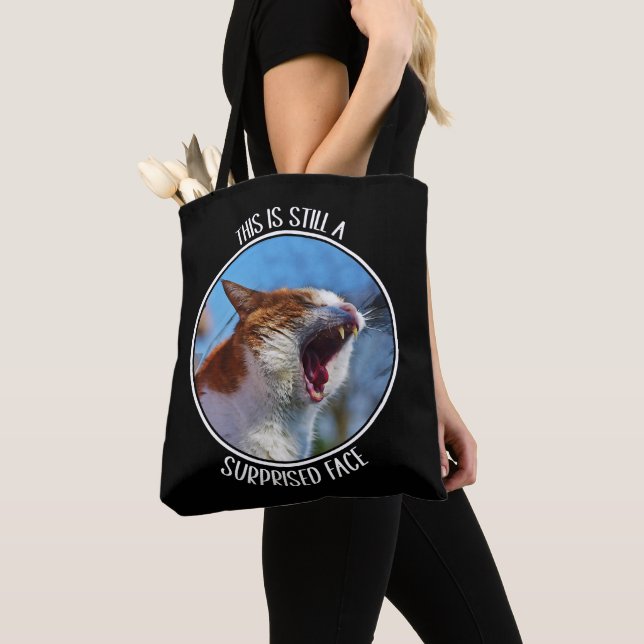 This is Still A Surprised Face Funny Cute Cat Meme Tote Bag (Close Up)