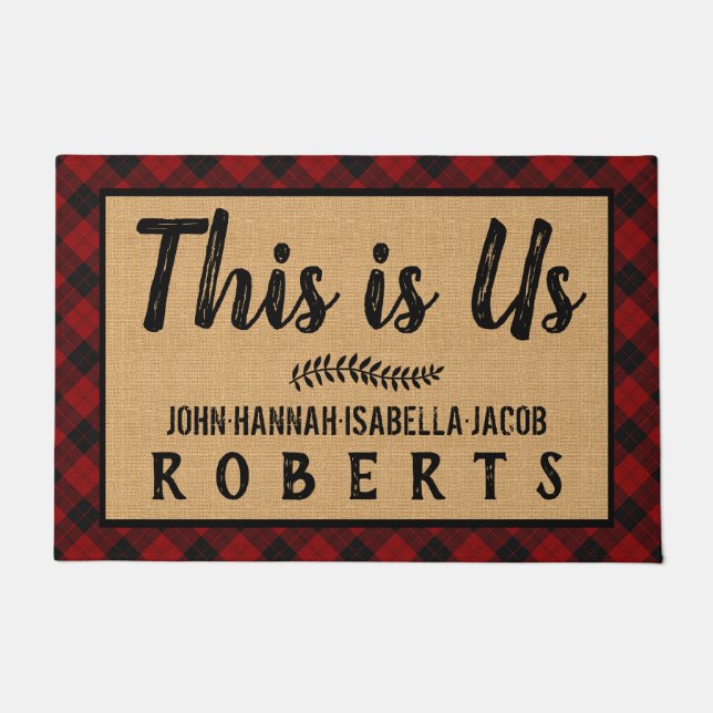 This is Us Black Red Buffalo Check Plaid Custom Lg Doormat (Front)
