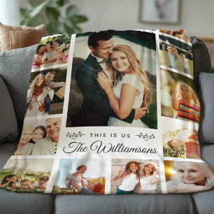 THIS IS US Custom Family Name Photo Collage Modern Fleece Blanket