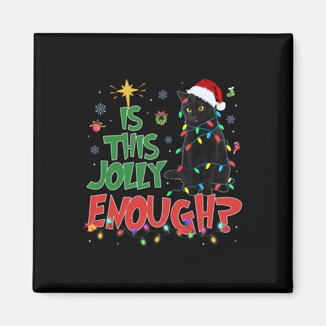 This Jolly Enough Black Cat Merry Christmas Tree L Magnet (Front)