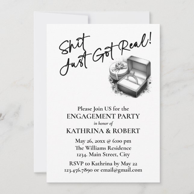 This Just Got Real! Elegant Engagement Party Invitation (Front)