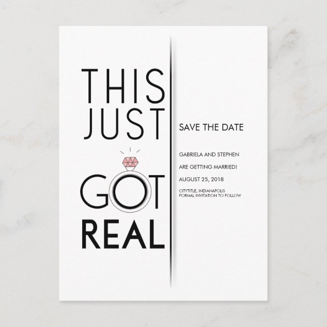 This Just Got Real | Funny Save the Date Announcement Postcard (Front)