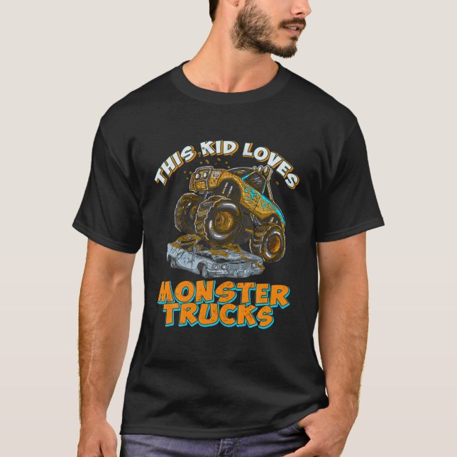 This Kid Loves Monster Trucks Pickups T Shirt (Front)