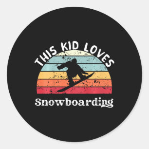 This Kid Loves Snowboarding Boys Girls Classic Round Sticker
