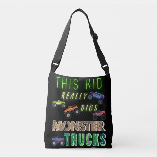 This Kid Really Digs Monster Trucks Crossbody Bag (Front)