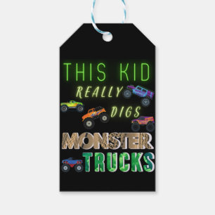 This Kid Really Digs Monster Trucks Gift Tags