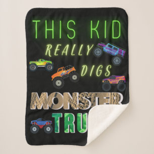 This Kid Really Digs Monster Trucks Sherpa Blanket